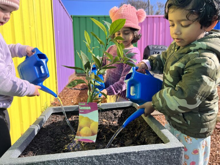 Sustainability childcare watering plants